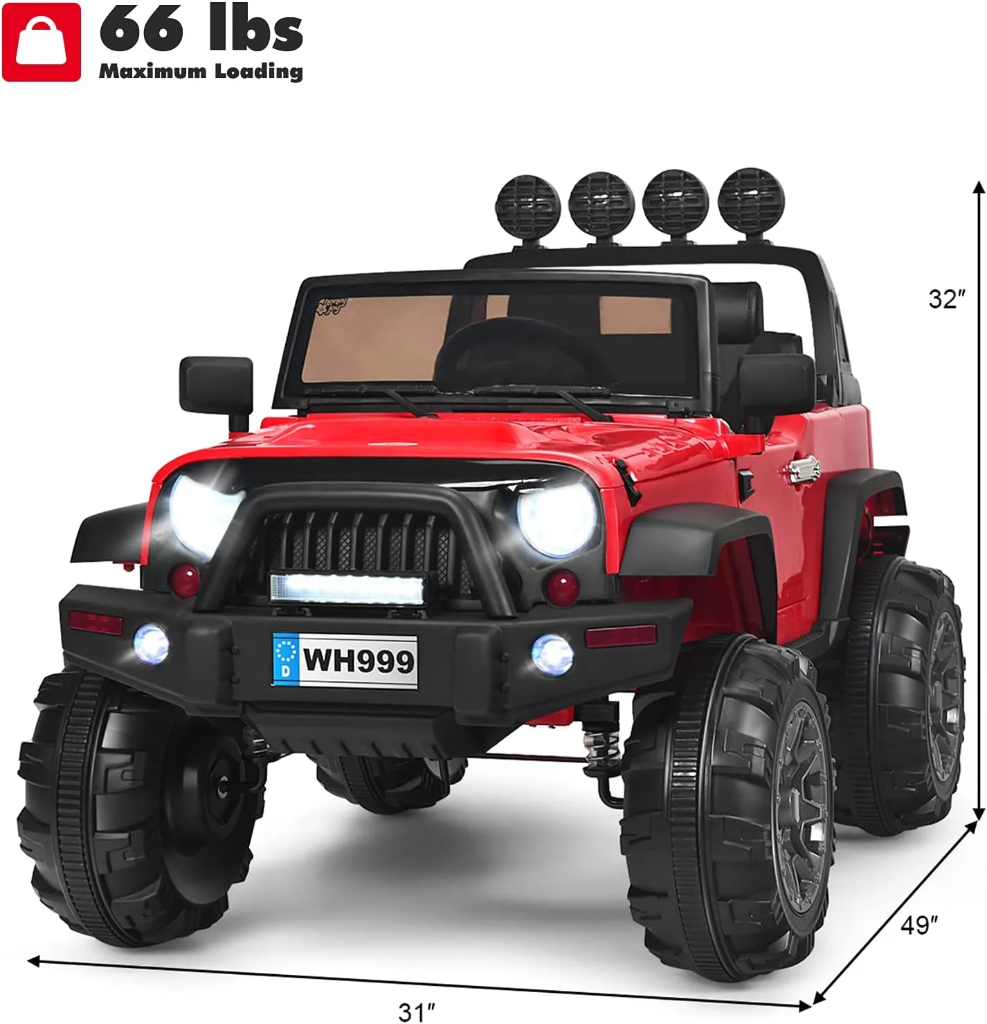 HONEY JOY 12V Ride On Truck, Battery Powered Electric Cars for Kids, Spring Suspension, MP3, LED Lights, Remote Control, Openable Door, Toddler 4 Wheeler Ride On Toys Car, Gift for Boys Girls(Red)