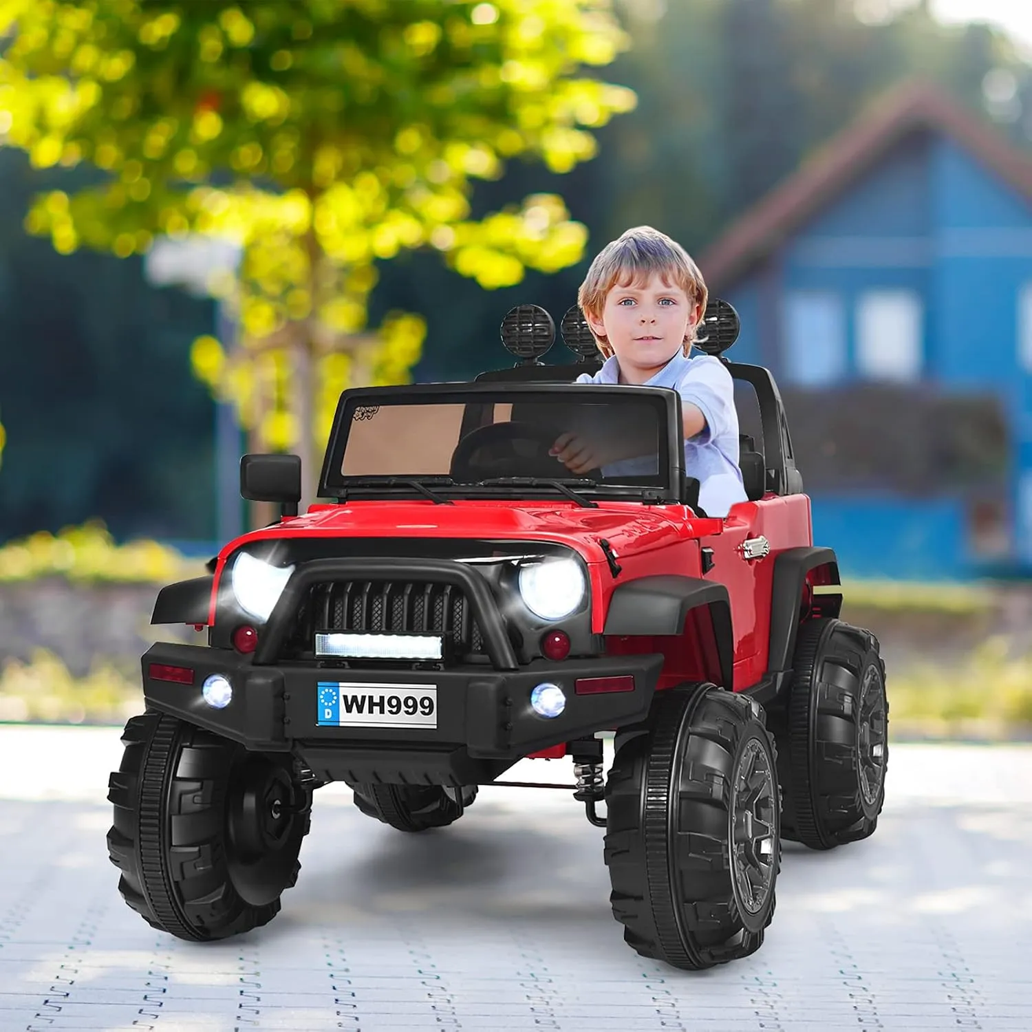HONEY JOY 12V Ride On Truck, Battery Powered Electric Cars for Kids, Spring Suspension, MP3, LED Lights, Remote Control, Openable Door, Toddler 4 Wheeler Ride On Toys Car, Gift for Boys Girls(Red)