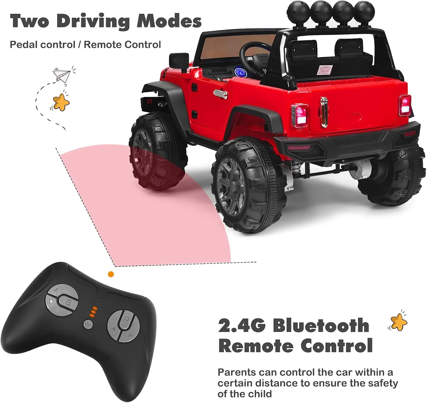 HONEY JOY 12V Ride On Truck, Battery Powered Electric Cars for Kids, Spring Suspension, MP3, LED Lights, Remote Control, Openable Door, Toddler 4 Wheeler Ride On Toys Car, Gift for Boys Girls(Red)