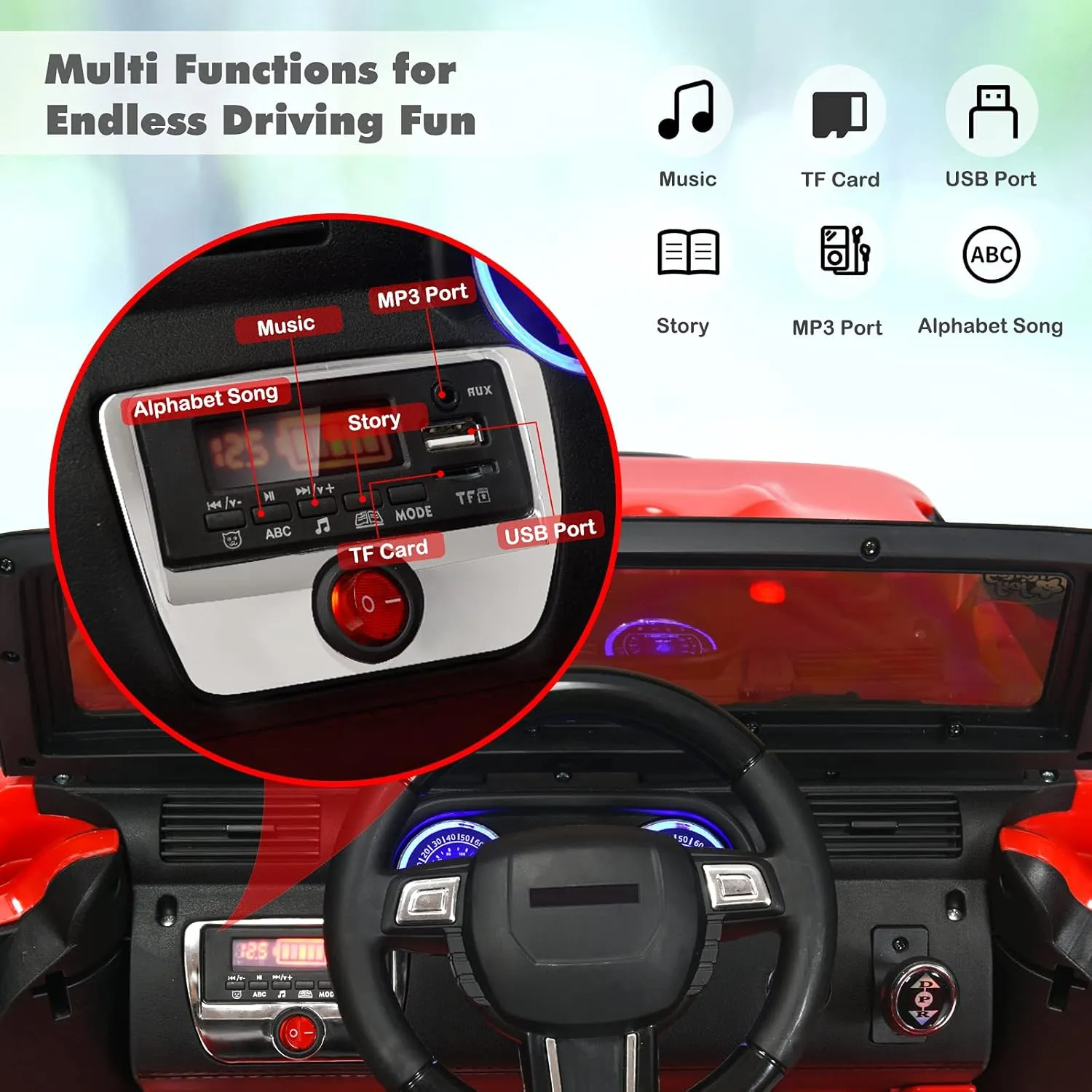 HONEY JOY 12V Ride On Truck, Battery Powered Electric Cars for Kids, Spring Suspension, MP3, LED Lights, Remote Control, Openable Door, Toddler 4 Wheeler Ride On Toys Car, Gift for Boys Girls(Red)