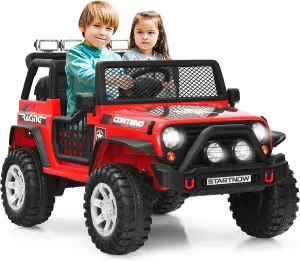 HONEY JOY 2 Seat Ride On Truck,12V Battery Powered Electric Cars for Kids, Spring Suspension, LED Lights, Remote Control, Horn, Music/ MP3, Toddler 4 Wheeler Ride On Toys Car for Girls(Red)