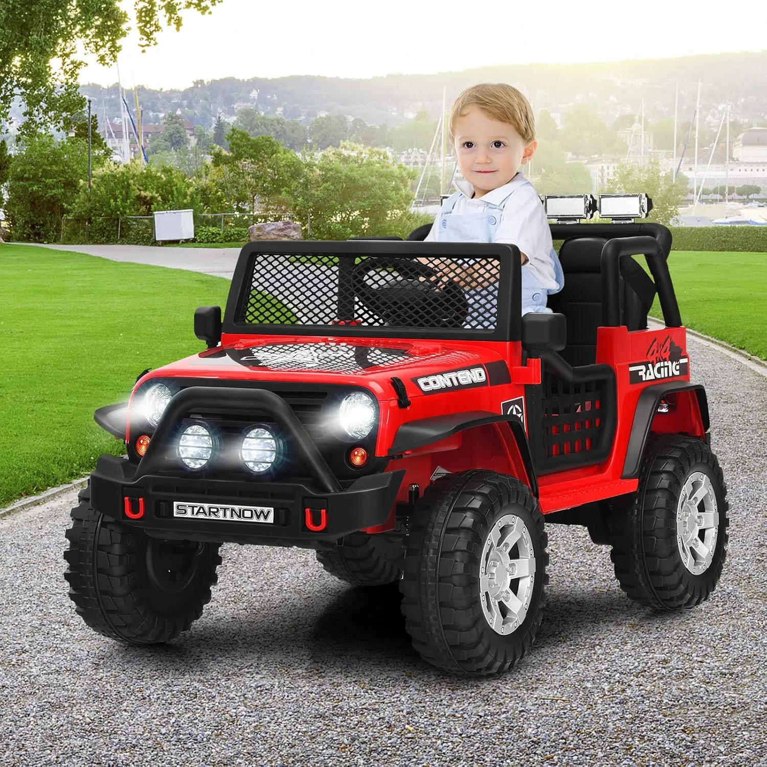HONEY JOY 2 Seat Ride On Truck,12V Battery Powered Electric Cars for Kids, Spring Suspension, LED Lights, Remote Control, Horn, Music/ MP3, Toddler 4 Wheeler Ride On Toys Car for Girls(Red)