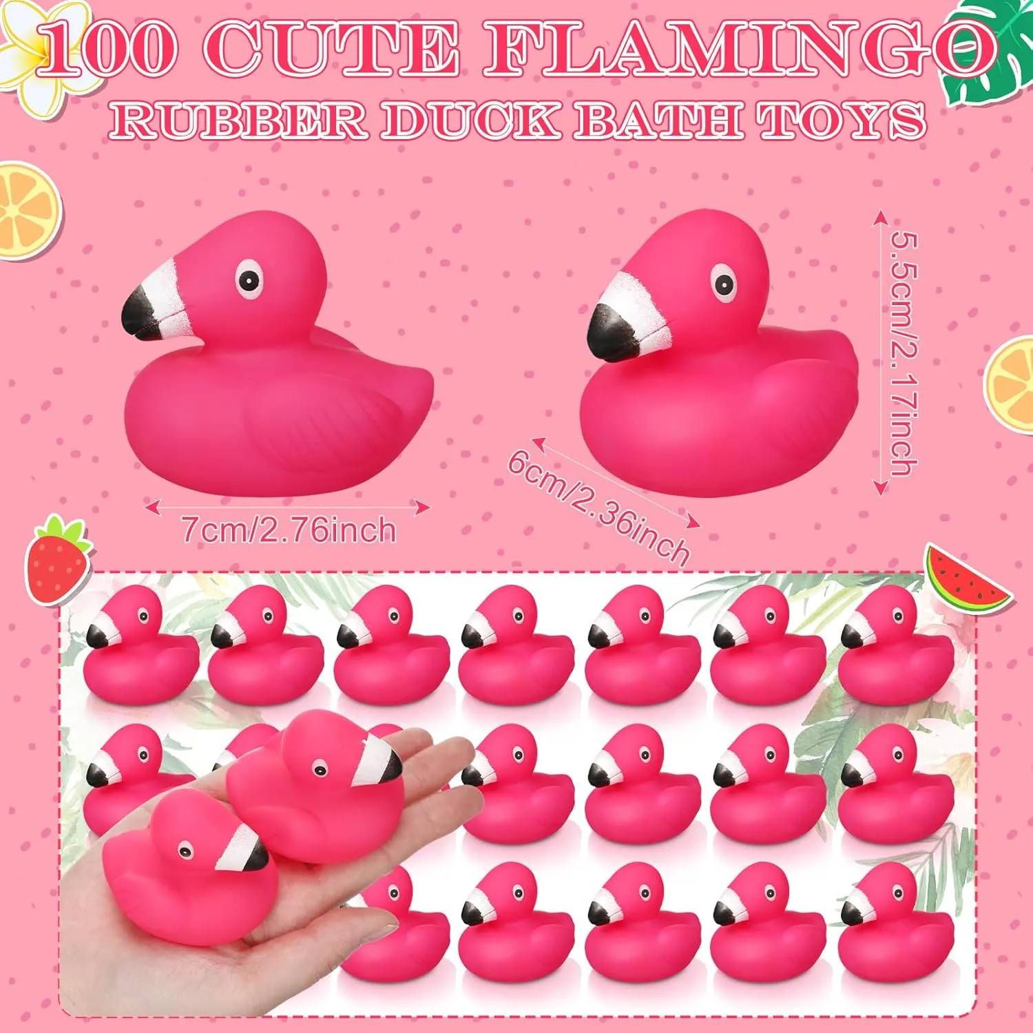Honoson Flamingo Rubber Duckies Bulk Pink Flamingos Bath Toys Floating Squeak Seasonal Holiday Rubber Ducks for Baby Shower Party Favors, Cake Decoration, Classroom Prizes (150 Pcs)