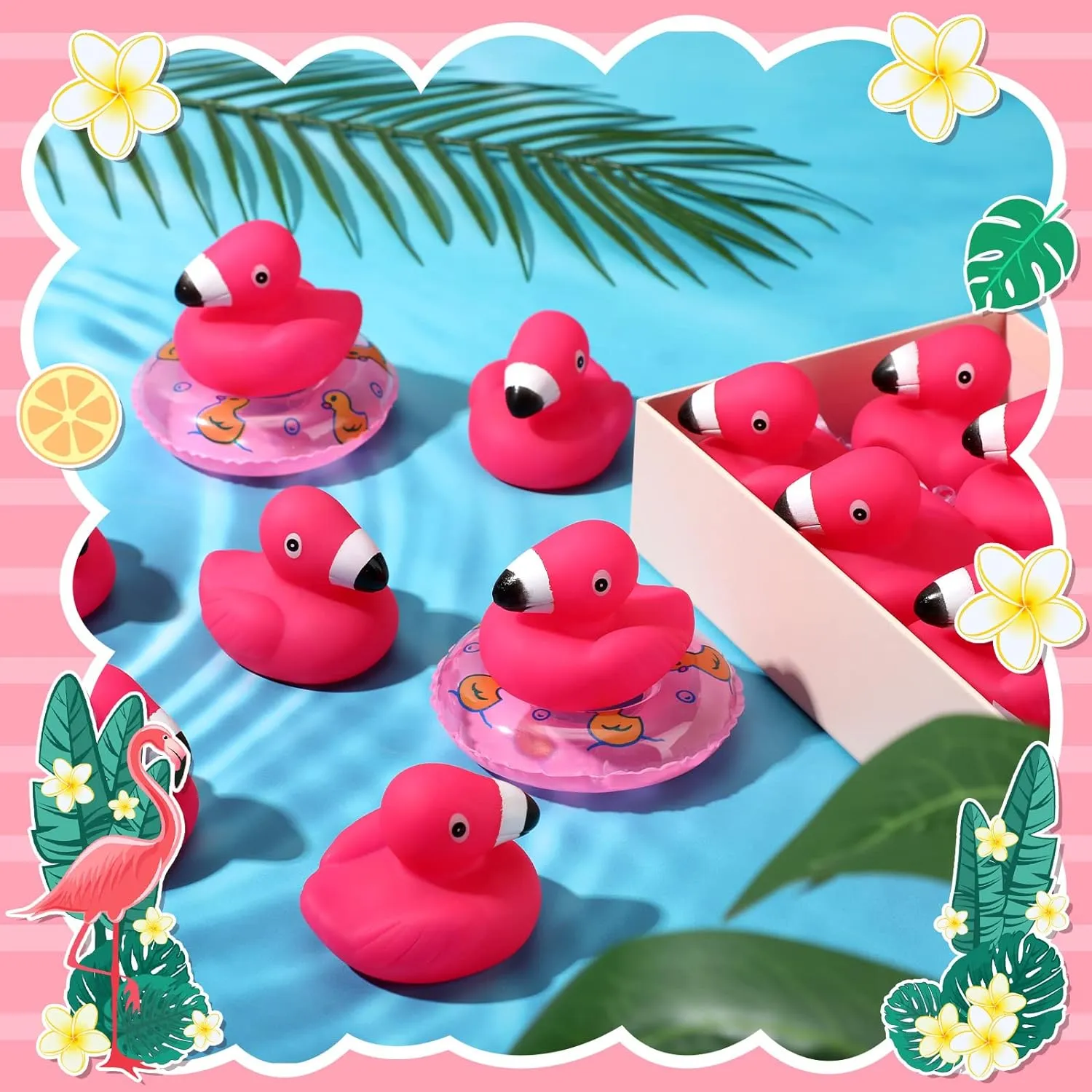 Honoson Flamingo Rubber Duckies Bulk Pink Flamingos Bath Toys Floating Squeak Seasonal Holiday Rubber Ducks for Baby Shower Party Favors, Cake Decoration, Classroom Prizes (150 Pcs)