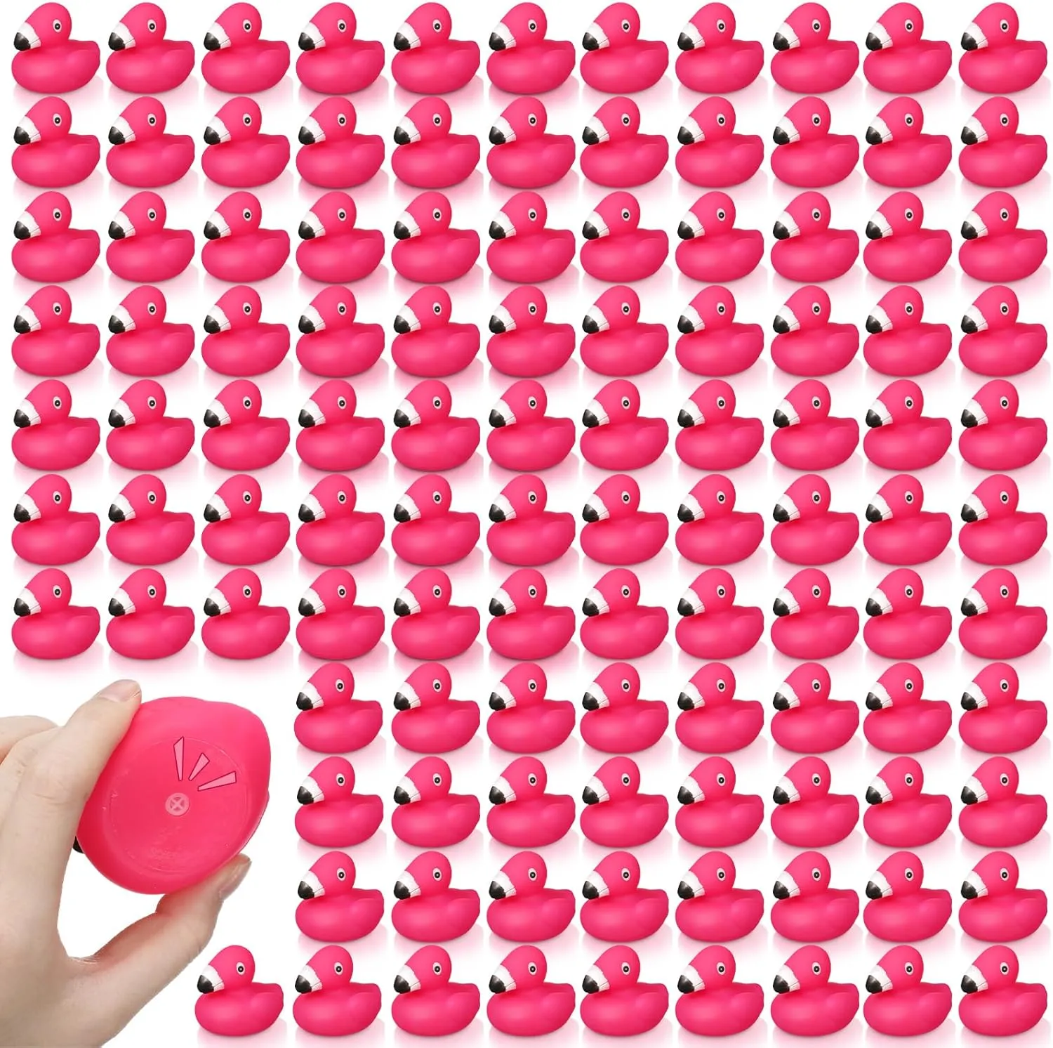 Honoson Flamingo Rubber Duckies Bulk Pink Flamingos Bath Toys Floating Squeak Seasonal Holiday Rubber Ducks for Baby Shower Party Favors, Cake Decoration, Classroom Prizes (150 Pcs)