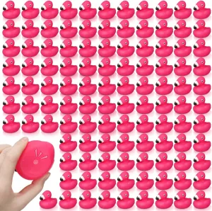Honoson Flamingo Rubber Duckies Bulk Pink Flamingos Bath Toys Floating Squeak Seasonal Holiday Rubber Ducks for Baby Shower Party Favors, Cake Decoration, Classroom Prizes (150 Pcs)