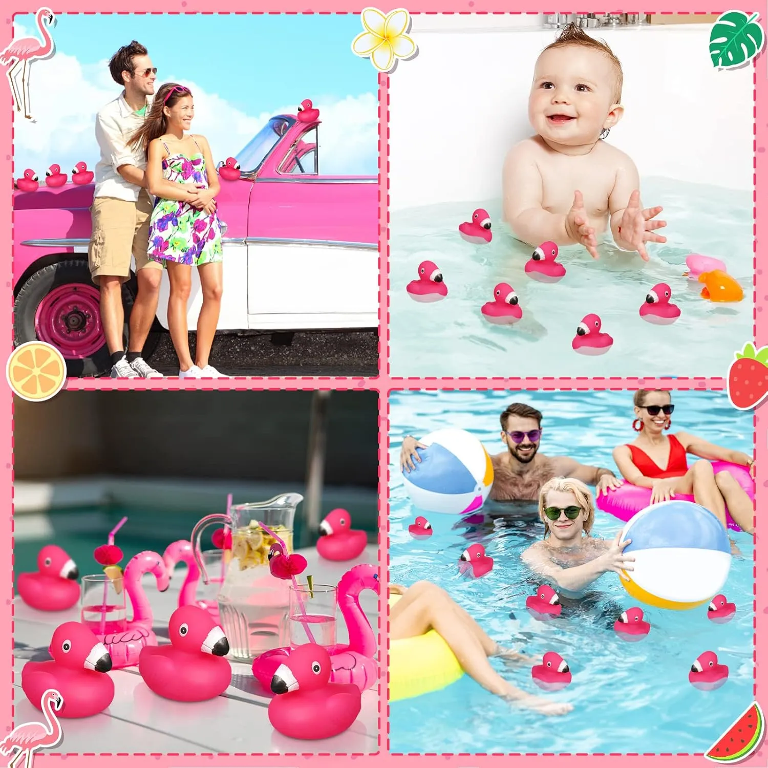 Honoson Flamingo Rubber Duckies Bulk Pink Flamingos Bath Toys Floating Squeak Seasonal Holiday Rubber Ducks for Baby Shower Party Favors, Cake Decoration, Classroom Prizes (150 Pcs)
