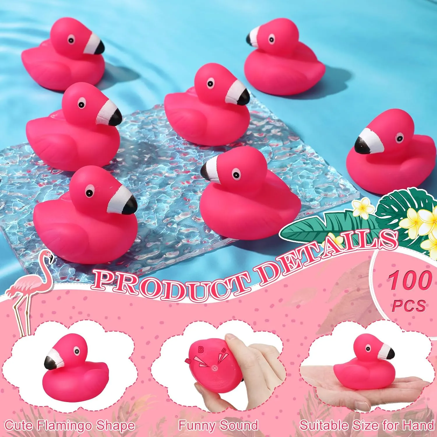 Honoson Flamingo Rubber Duckies Bulk Pink Flamingos Bath Toys Floating Squeak Seasonal Holiday Rubber Ducks for Baby Shower Party Favors, Cake Decoration, Classroom Prizes (150 Pcs)