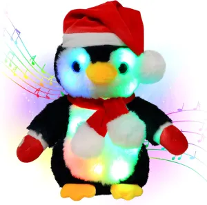 Hopearl Christmas LED Musical Stuffed Penguin Light up Singing Plush Toy Lullaby Animated Soothe Xmas Festival Gift for Kids Toddlers Boys Girls, Black, 11''