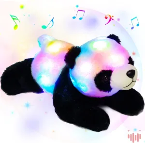 Hopearl LED Musical Plush Panda Lighting Up Singing Crouched Stuffed Toy Adjustable Volume Lullaby Animated Soothe Birthday Gifts for Kids, 15.5''