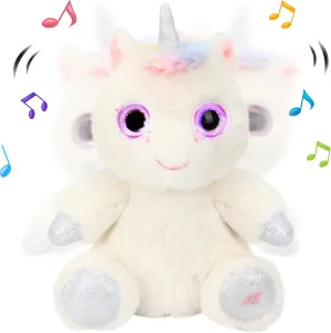 Hopearl Singing Baby Unicorn with Big Light up Eyes Glowing Shaking Dancing Plush Toy Interactive Stuffed Animal Early Learning Gifts for Toddlers, White, 8''