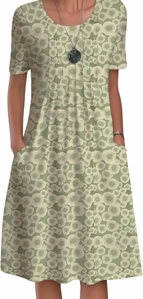 HOTYD Womens Floral Midi Dresses Casual Short Sleeve Crewneck Summer Dress Flowy Boho Beach Vacation Dresses with Pockets