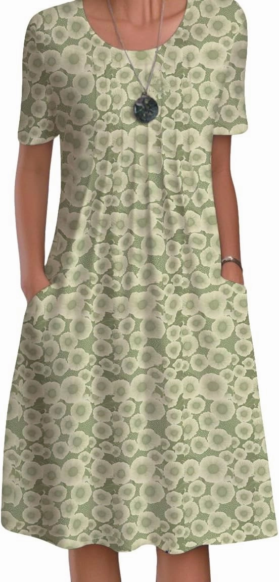 HOTYD Womens Floral Midi Dresses Casual Short Sleeve Crewneck Summer Dress Flowy Boho Beach Vacation Dresses with Pockets