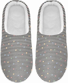 House Slippers for Women Plush Lining Anti-Slip Rubber Sole Cozy Closed Toe Shoes Indoor Outdoor Winter Bedroom 2XL Houndstooth Black Buffalo Plaid Tartan Check Scotland
