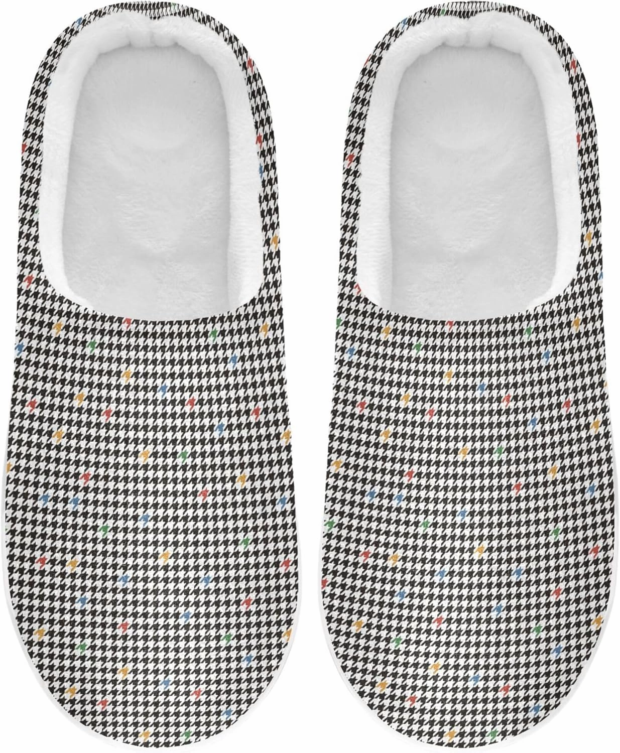 House Slippers for Women Plush Lining Anti-Slip Rubber Sole Cozy Closed Toe Shoes Indoor Outdoor Winter Bedroom 2XL Houndstooth Black Buffalo Plaid Tartan Check Scotland