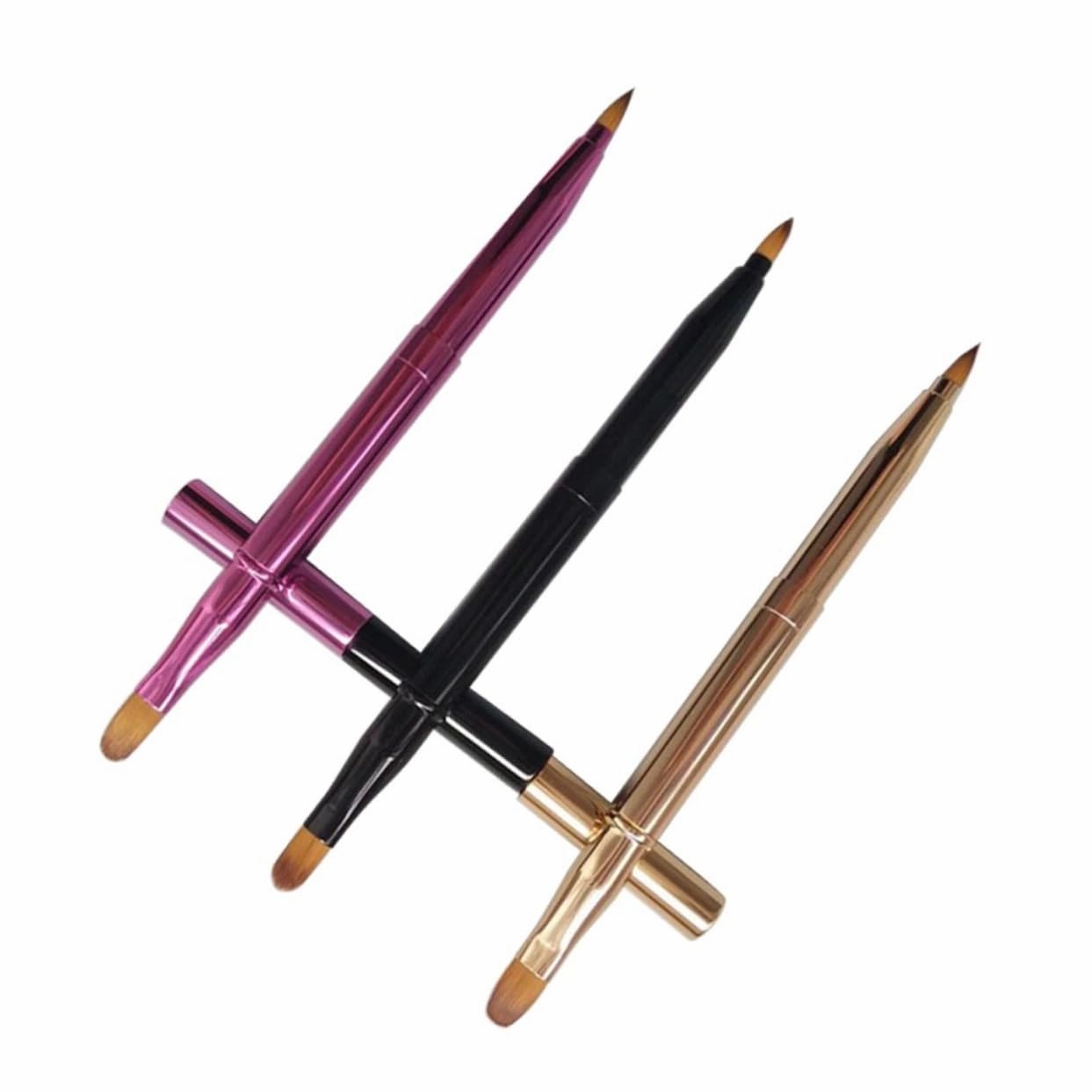 Housoutil 6pcs Retractable Dual Ended Lip Brush Versatile Makeup Brushes for Lip Gloss Eyeshadow and Concealer Application Portable Design Golden and Black Colors
