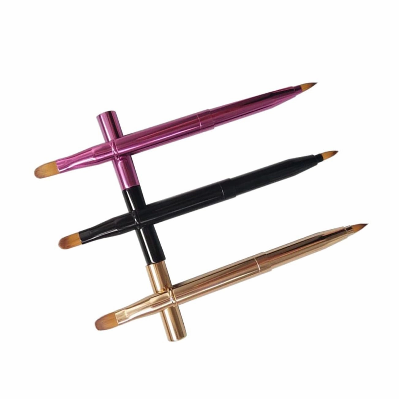 Housoutil 6pcs Retractable Dual Ended Lip Brush Versatile Makeup Brushes for Lip Gloss Eyeshadow and Concealer Application Portable Design Golden and Black Colors