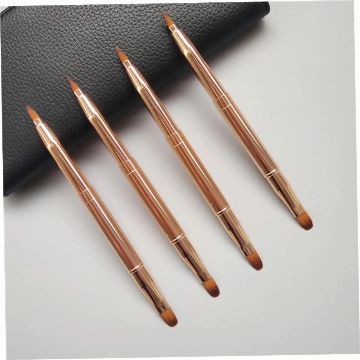 Housoutil 6pcs Retractable Dual Ended Lip Brush Versatile Makeup Brushes for Lip Gloss Eyeshadow and Concealer Application Portable Design Golden and Black Colors