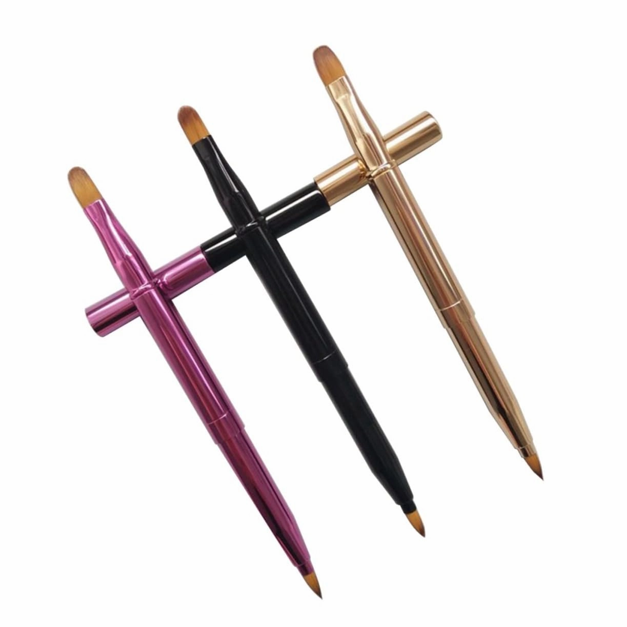 Housoutil 6pcs Retractable Dual Ended Lip Brush Versatile Makeup Brushes for Lip Gloss Eyeshadow and Concealer Application Portable Design Golden and Black Colors