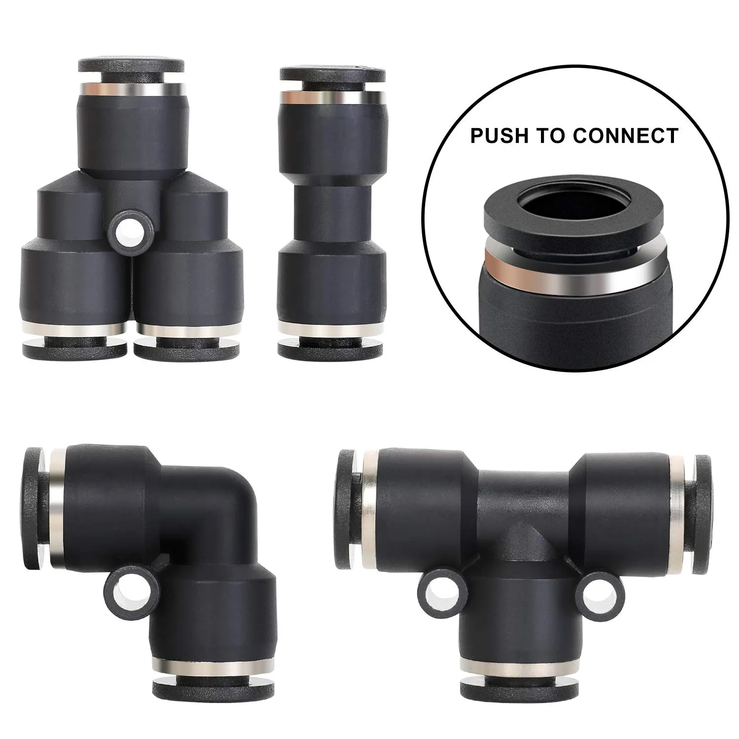 Hromee Air Line Tubing Kit, 1/4 Inch (6.35MM) OD x 32.8 Feet Polyurethane PU Tube and Push to Connect Fittings, 14 PCS Compressed Pipe and Accessories Kit