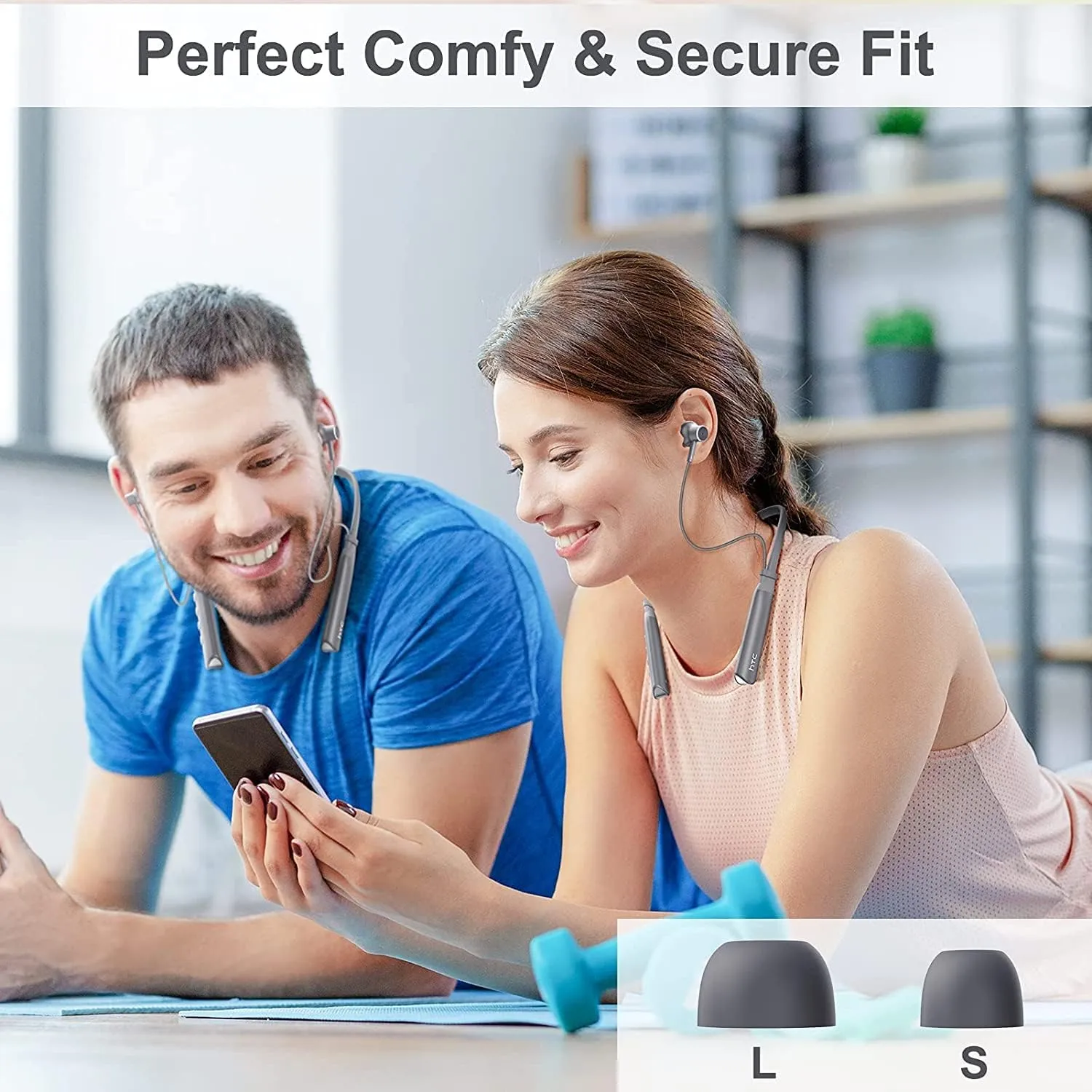 HTC Neckband Bluetooth Headphones, Bluetooth 5.3 Wireless Headphones Stereo Bass in-Ear Headsets with Mic, IPX5 Waterproof Earbuds, Neckband Earphones for Sport, Workout