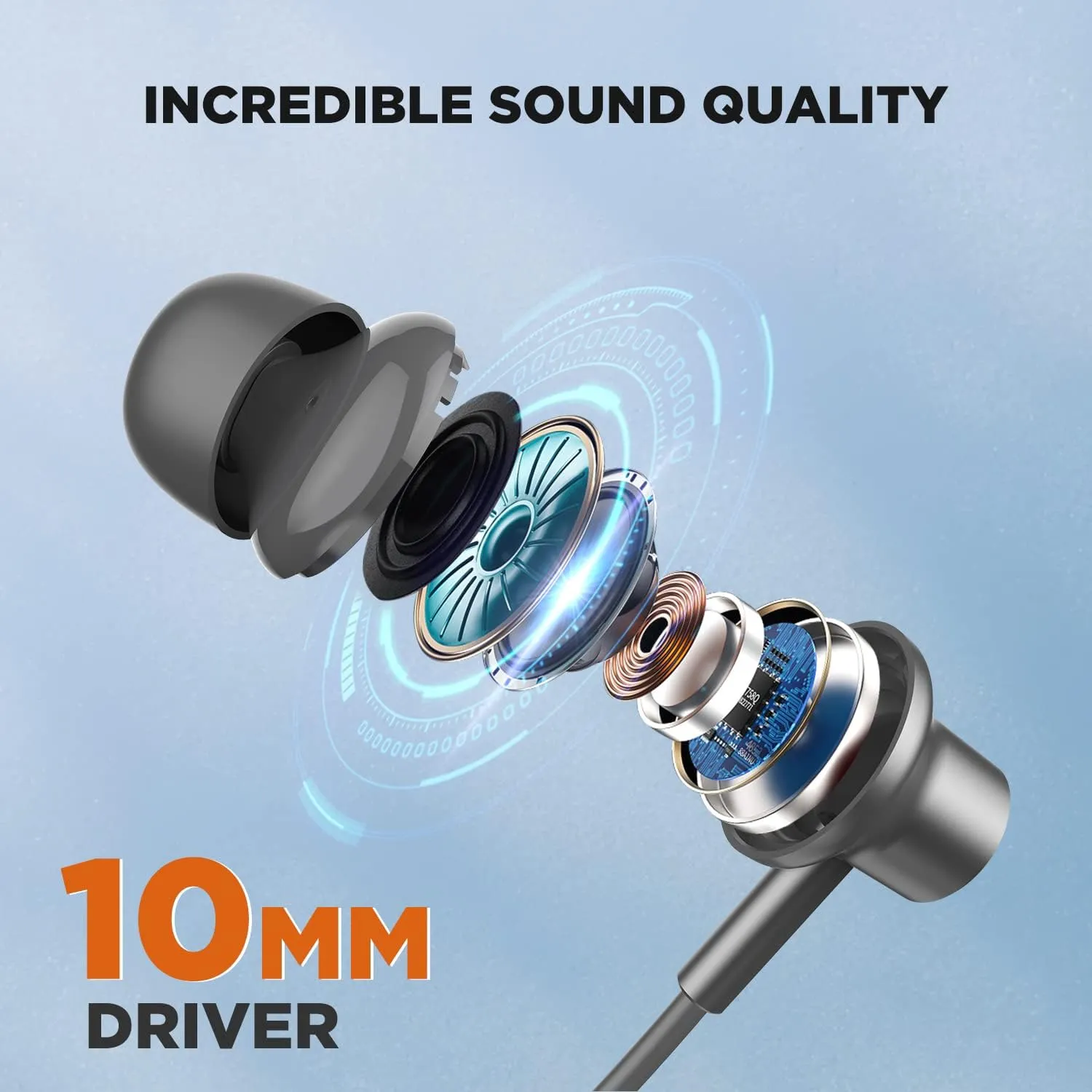 HTC Neckband Bluetooth Headphones, Bluetooth 5.3 Wireless Headphones Stereo Bass in-Ear Headsets with Mic, IPX5 Waterproof Earbuds, Neckband Earphones for Sport, Workout
