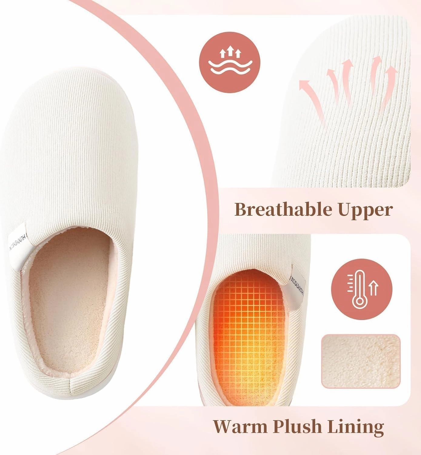 HUXMEYSON Slippers for Women, Womens Slippers Indoor Outdoor with Memory Foam, Cozy & Warm House Slippers for Woman with Anti-Slip Rubber Sole