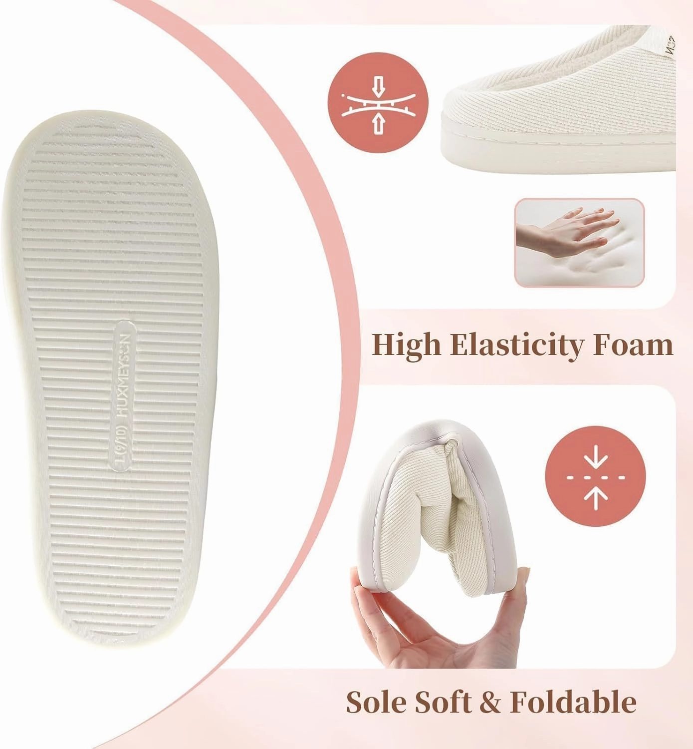 HUXMEYSON Slippers for Women, Womens Slippers Indoor Outdoor with Memory Foam, Cozy & Warm House Slippers for Woman with Anti-Slip Rubber Sole