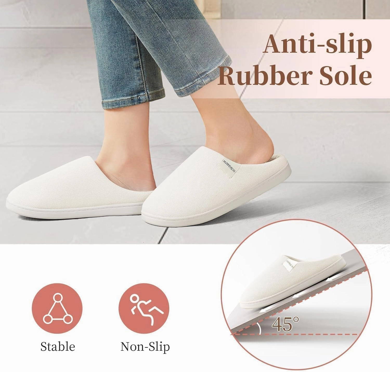 HUXMEYSON Slippers for Women, Womens Slippers Indoor Outdoor with Memory Foam, Cozy & Warm House Slippers for Woman with Anti-Slip Rubber Sole