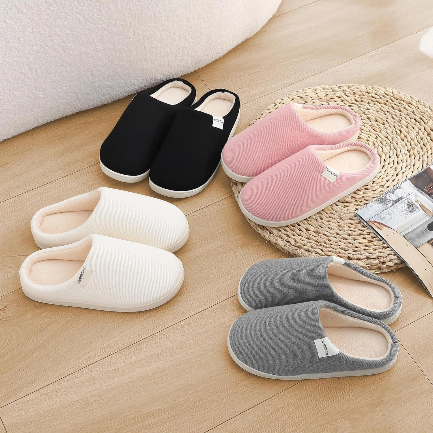 HUXMEYSON Slippers for Women, Womens Slippers Indoor Outdoor with Memory Foam, Cozy & Warm House Slippers for Woman with Anti-Slip Rubber Sole