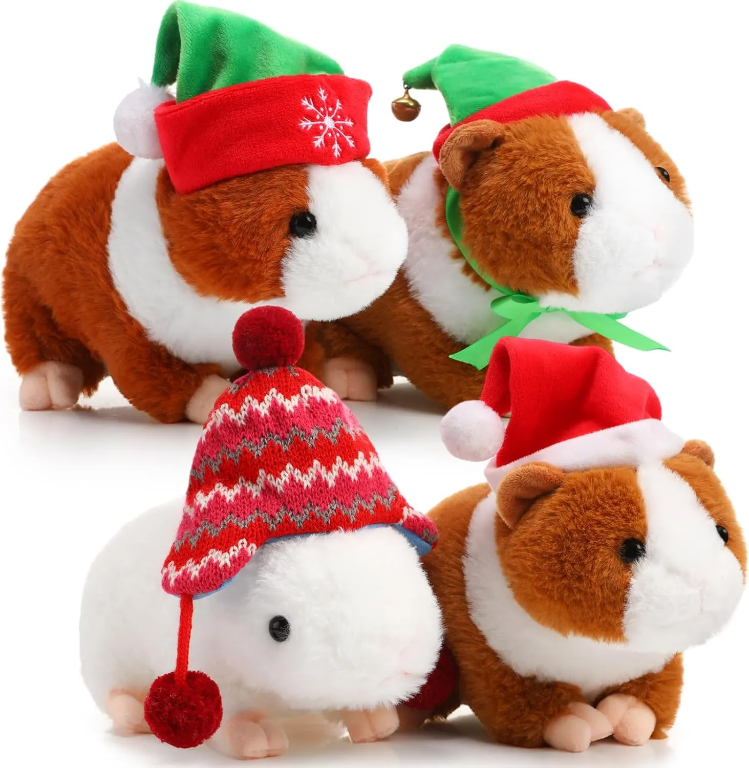 HyDren 4 Pcs 8 Inch Bulk Plush Toys with Winter Hats - Cute Stuffed Guinea Pig Dolls Realistic Soft Stuffed Animals Toy Decor for Boys Girls Valentine Birthday
