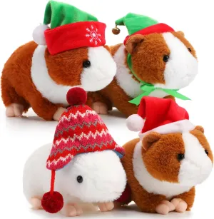 HyDren 4 Pcs 8 Inch Bulk Plush Toys with Winter Hats - Cute Stuffed Guinea Pig Dolls Realistic Soft Stuffed Animals Toy Decor for Boys Girls Valentine Birthday
