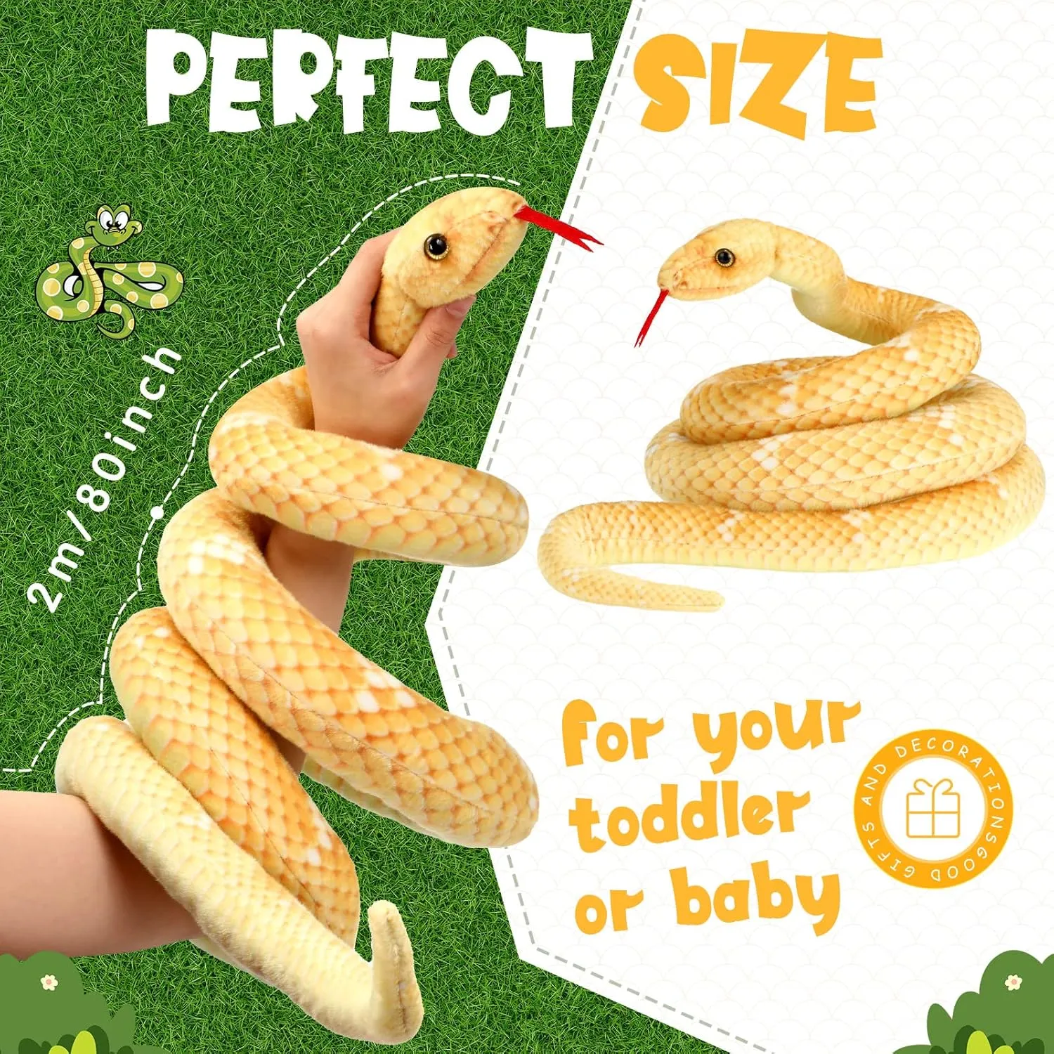 HyDren Giant Boa Constrictor Large Stuffed Animal Snake Realistic Giant Plush Stuffed Snake Toy 80 Inch Lifelike Animal Gifts for Kids Birthday Party Prank Props(Yellow)