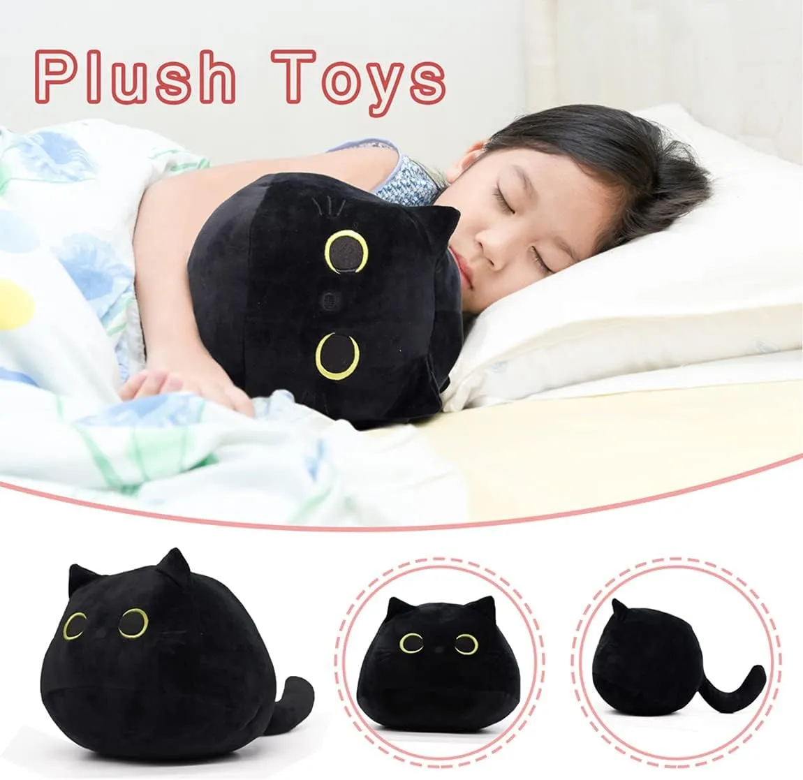 iBccly Black Cat Plush Toy: Soft, Stuffed Animal Pillow, Baby Sofa Decoration, Cat-shaped Design