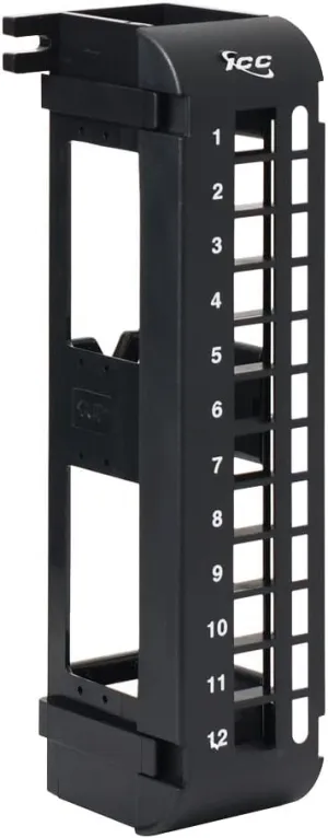 ICC 12 Port Blank Keystone Patch Panel with 89U Wall Mount Bracket for Slim Profile Keystone Jacks (Sold Separately), UL Listed, Black, IC107BP12V
