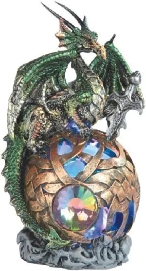 ICE ARMOR 6" H Green Dragon Globe with LED Globe Statue Fantasy Figurine - Exquisitely Detailed Mythical Dragon Figurine Sculpture, Hand Painted Collectible Statue for Fantasy Enthusiasts