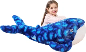 IKASA Large Blue Whale Stuffed Animal Plush Toy,Giant 43" Cute Jumbo Soft Toys,Huge Big Size Fluffy Fat Marine Ocean Sea Life Plushie,Gifts for Kids