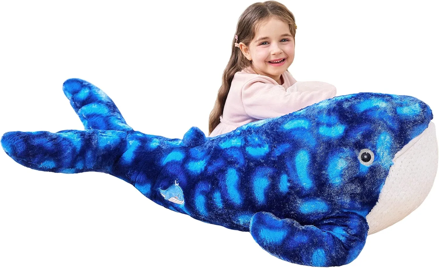 IKASA Large Blue Whale Stuffed Animal Plush Toy,Giant 43" Cute Jumbo Soft Toys,Huge Big Size Fluffy Fat Marine Ocean Sea Life Plushie,Gifts for Kids