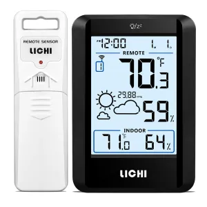 Indoor Outdoor Thermometer Wireless Weather Station Inside Outside Thermometers Hygrometer Monitor,with 330ft Range Remote Sensor, Battery Powered Backlight Display