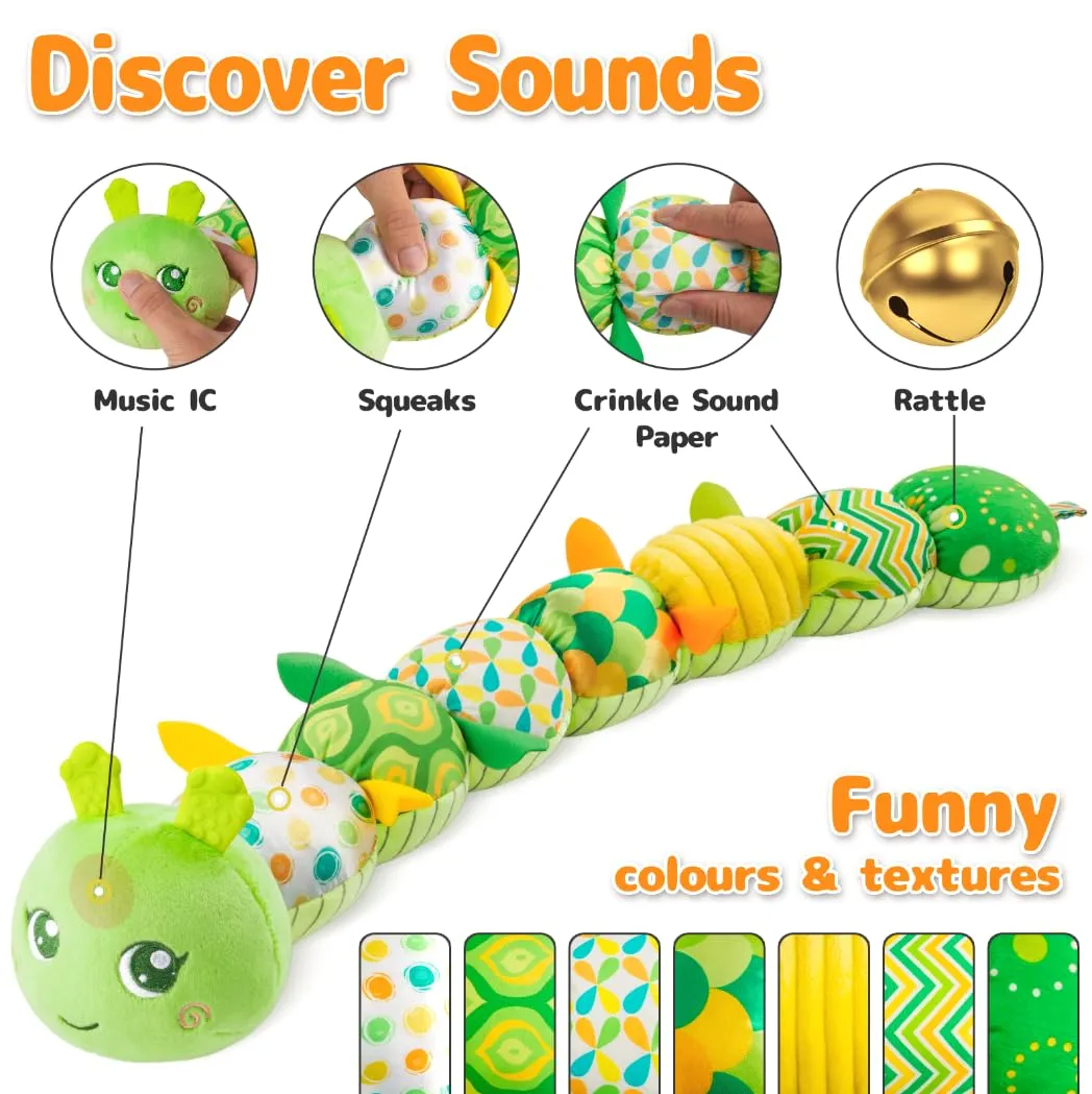 Infant Baby Musical Multi-Sensory Caterpillar, Stuffed Animal Activity Soft Toys, for Tummy Time Newborn 0-3-6-12 Months Boy and Girls,Green