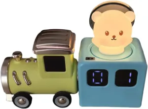 Intelligent Train Night Light Toy - 8 Magnetic Carriage Expandable Musical Train with Obstacle Sensing Brake / 4 Modes/Automatic Numbering, Night Light Sleeping Aid Musical Toys (1 1Blue Bear)