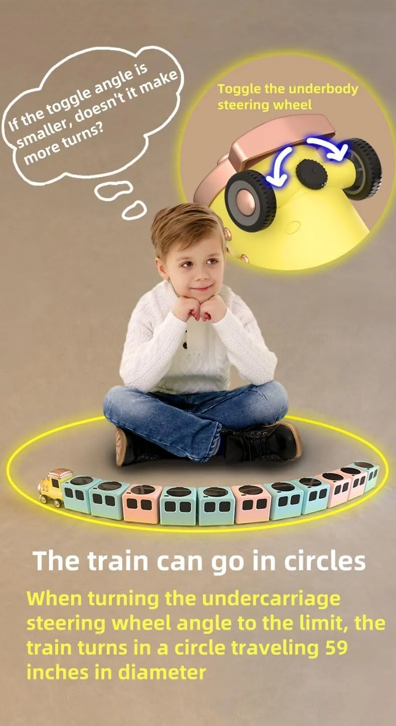 Intelligent Train Night Light Toy - 8 Magnetic Carriage Expandable Musical Train with Obstacle Sensing Brake / 4 Modes/Automatic Numbering, Night Light Sleeping Aid Musical Toys (1 1Blue Bear)