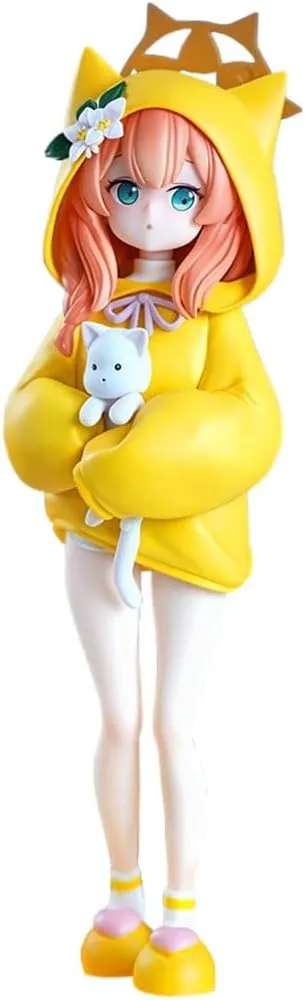 Iochi Mari Figure Model - 21cm Cute Girl Anime Action Figure, Yellow Coat Iochi Mari Statue Hug a Cat Ver, PVC Desktop Figures Decoration Collectible Gifts