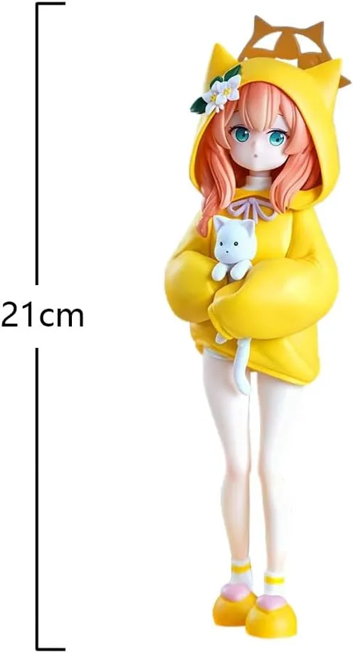 Iochi Mari Figure Model - 21cm Cute Girl Anime Action Figure, Yellow Coat Iochi Mari Statue Hug a Cat Ver, PVC Desktop Figures Decoration Collectible Gifts