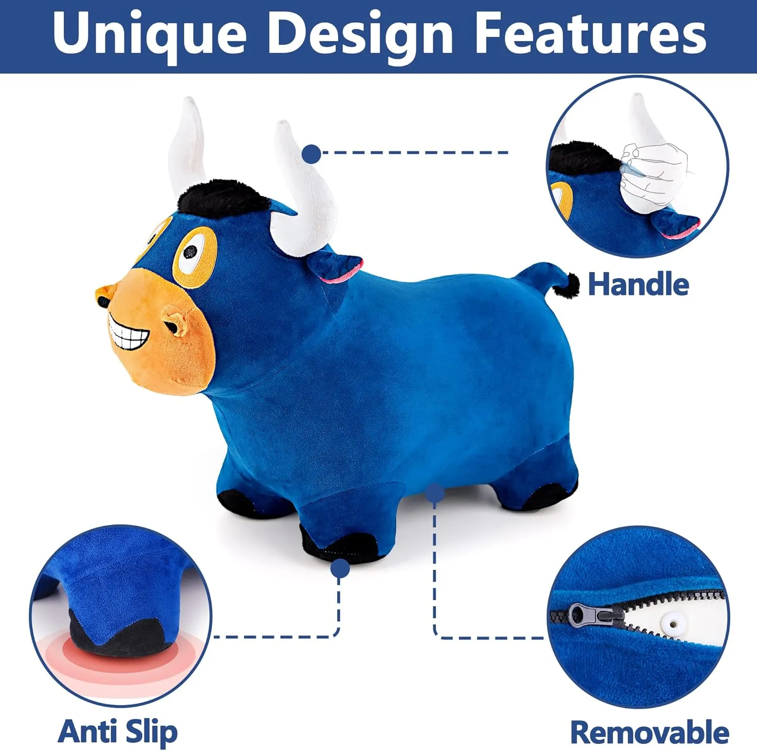 iPlay, iLearn Bouncy Pals Bull Hopping Horse, Plush Inflatable Animal Hopper, Indoor n Outdoor Ride on Jumping Bounce Toys, Birthday Gift for 18 Months 2 3 4 5 Year Old Kids Toddlers Boys Girls