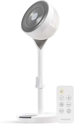 IRIS USA WOOZOO Air Circulator Pedestal Fan with Remote, 360° Oscillation, 12 Speeds, Low Noise DC Motor, 8h Timer, Touch Panel, Height Adjustable, Office, Dorm, Living Room, Bedroom Fan, White/Gray