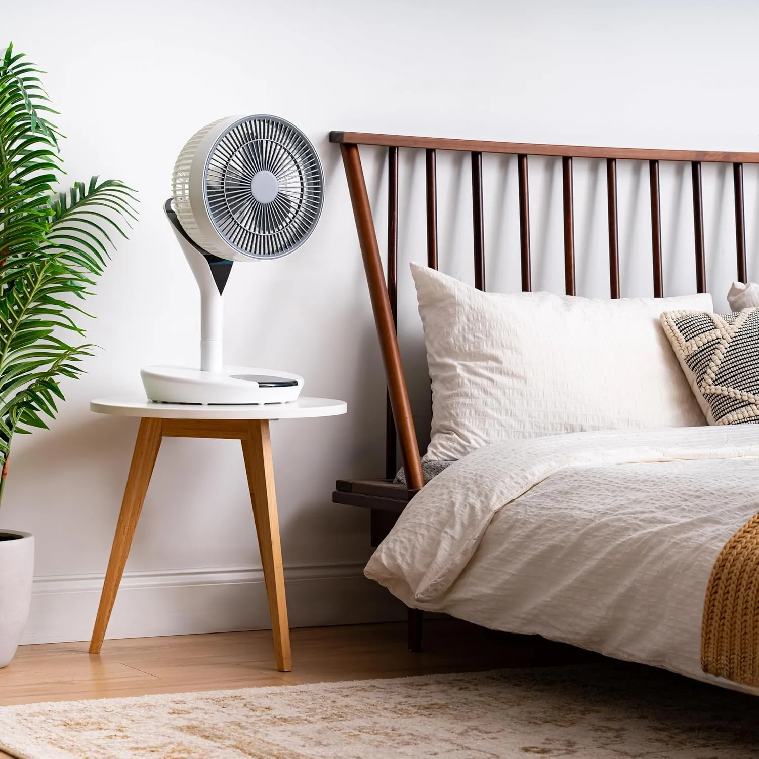 IRIS USA WOOZOO Air Circulator Pedestal Fan with Remote, 360° Oscillation, 12 Speeds, Low Noise DC Motor, 8h Timer, Touch Panel, Height Adjustable, Office, Dorm, Living Room, Bedroom Fan, White/Gray