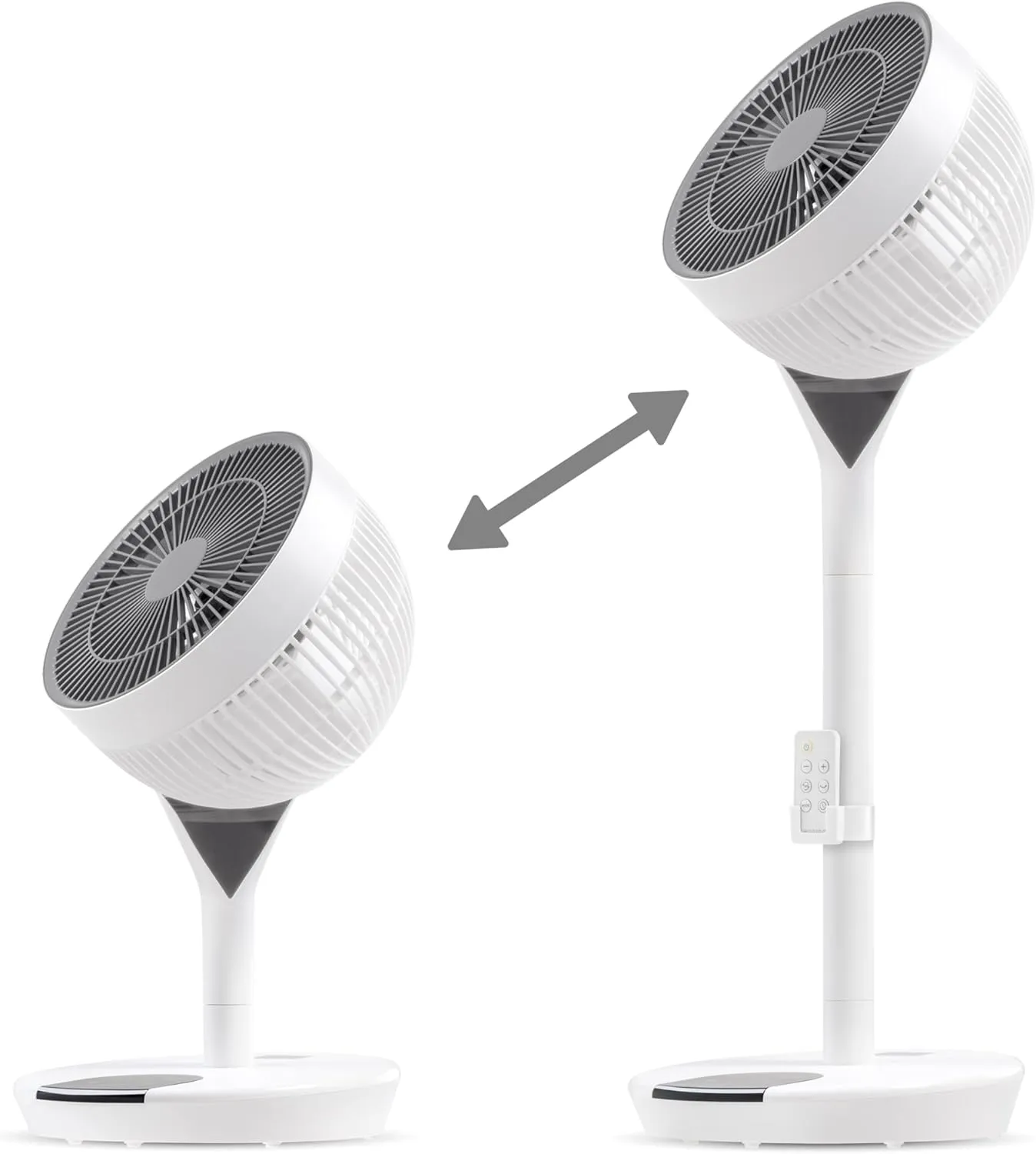 IRIS USA WOOZOO Air Circulator Pedestal Fan with Remote, 360° Oscillation, 12 Speeds, Low Noise DC Motor, 8h Timer, Touch Panel, Height Adjustable, Office, Dorm, Living Room, Bedroom Fan, White/Gray
