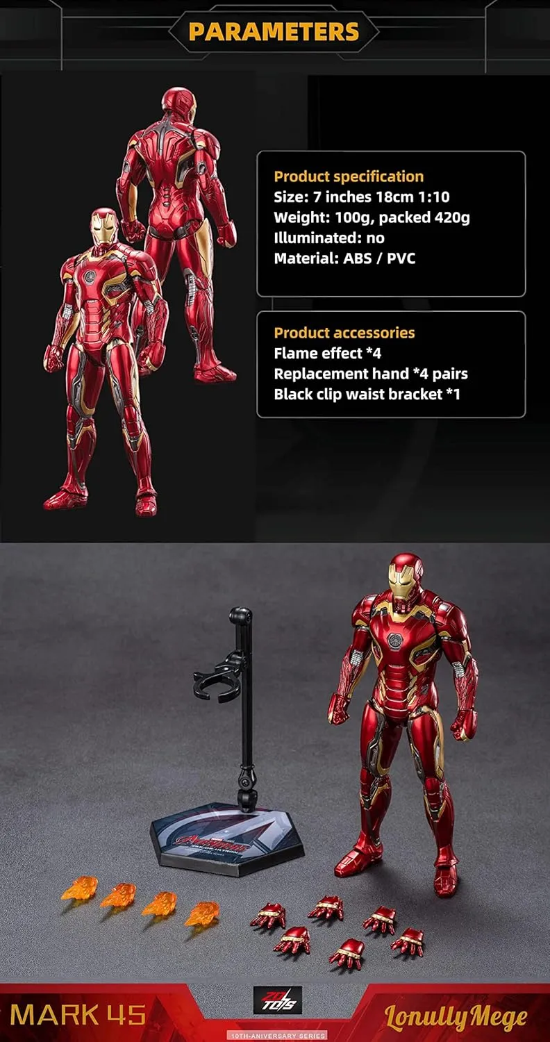Ironman MarK45 Action Figure-2023 New Released 7 Inch Exquisite Painting Collection Movable Model Toys (1/10 Scale)