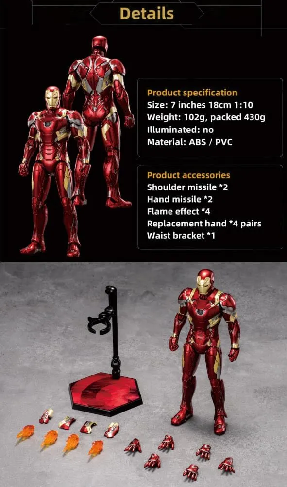 Ironman MK46 Action Figures-7 inch All Joints Movable Collectable Toys-Full Metal Painting with Lots of Accessories Stark Model(1/10 Scale)